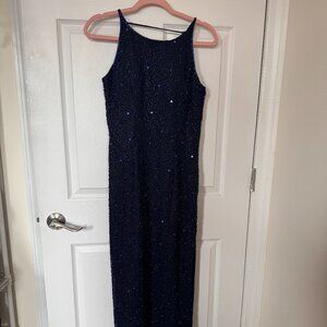 Vintage 80s Scala Blue Beaded Dress Size L